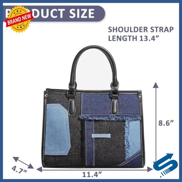 Vintage Denim Patchwork Tote Bag Shoulder Purse Travel Daily - Picture 4 of 7